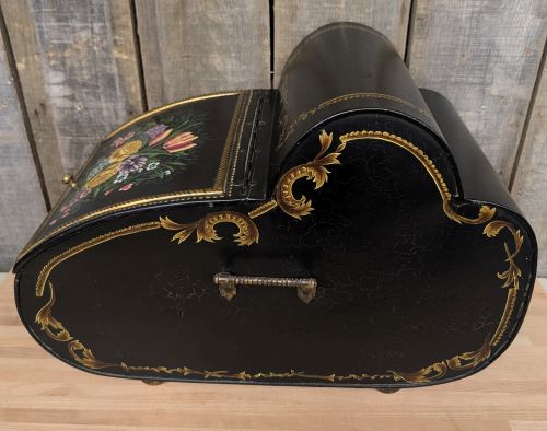 Victorian Style Hand Painted Toleware Floral Coal Bin
