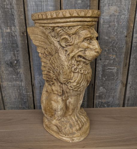 Cast Resin Winged Lion of Saint Mark Pedestal Sculpture