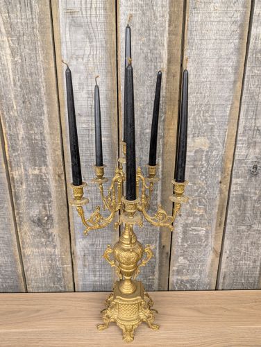 Large French Rococo Revival Cast Brass Six-Light Candelabra