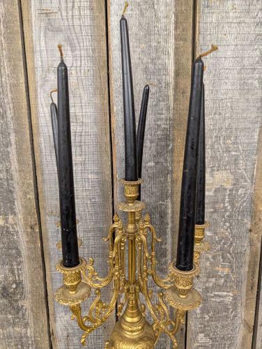 Large French Rococo Revival Cast Brass Six-Light Candelabra