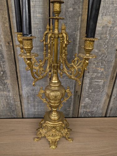 Large French Rococo Revival Cast Brass Six-Light Candelabra