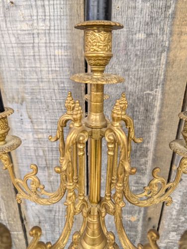 Large French Rococo Revival Cast Brass Six-Light Candelabra