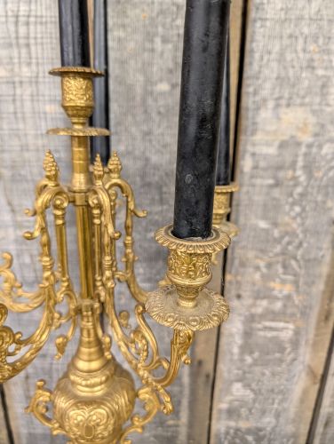 Large French Rococo Revival Cast Brass Six-Light Candelabra