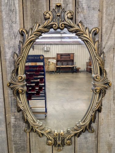 Large Ornate Rococo Revival Gilded Composite Oval Wall Mirror Dated 1972