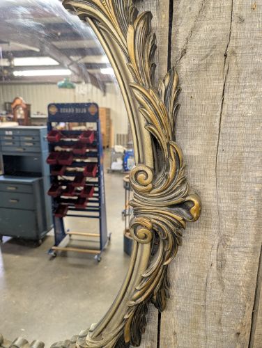 Large Ornate Rococo Revival Gilded Composite Oval Wall Mirror Dated 1972