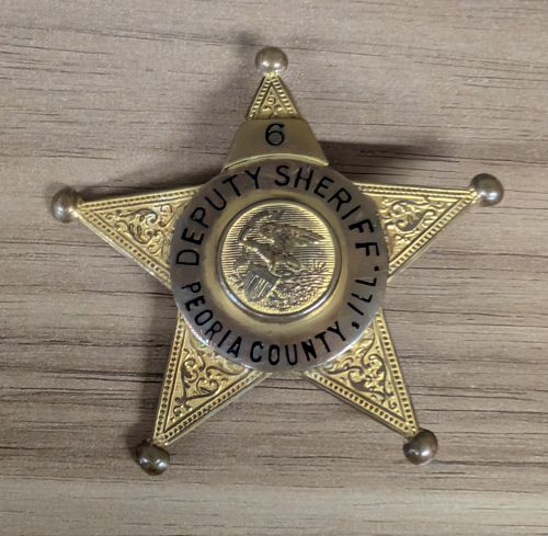 Vintage Peoria County Illinois Deputy Sheriff Five Point Star Badge Number 6
