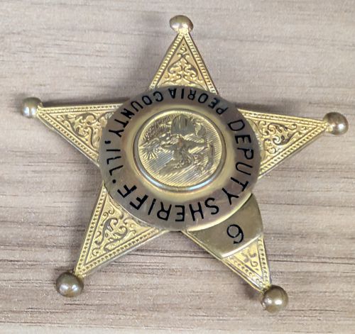 Vintage Peoria County Illinois Deputy Sheriff Five Point Star Badge Number 6