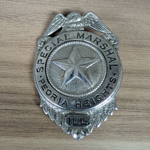 Vintage Peoria Heights Illinois Special Marshal Silver Toned Shield Badge