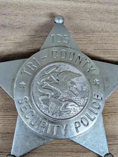 Obsolete Tri-County Security Police Number 105 Five Point Star Badge