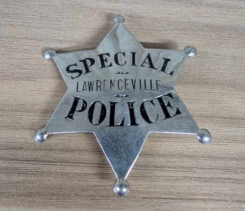 Obsolete Lawrenceville Special Police Nickel-Plated Six-Point Star Badge