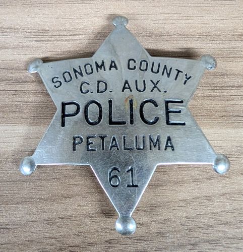 Sonoma County Civil Defense Auxiliary Police Badge No. 61 Petaluma California