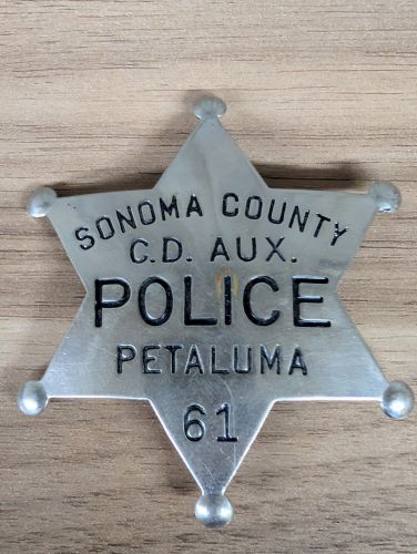 Sonoma County Civil Defense Auxiliary Police Badge No. 61 Petaluma California