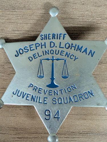 Two Illinois Municipal and Law Enforcement Badges including Joseph D. Lohman Cook County Sheriff Juvenile Squadron
