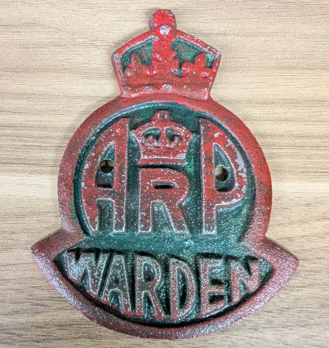 World War II British Air Raid Precautions ARP Warden Cast Metal Post Plaque