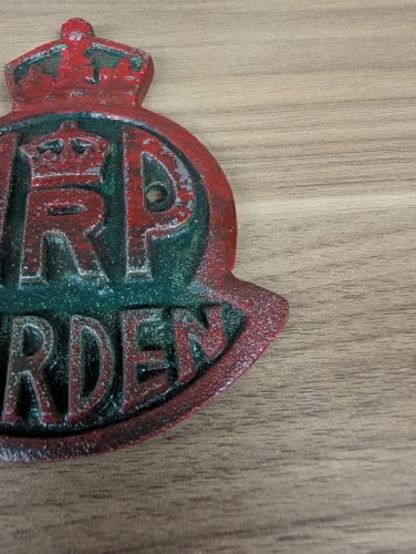 World War II British Air Raid Precautions ARP Warden Cast Metal Post Plaque