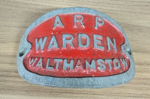 World War II British Air Raid Precautions ARP Warden Walthamstow Cast Metal Plaque