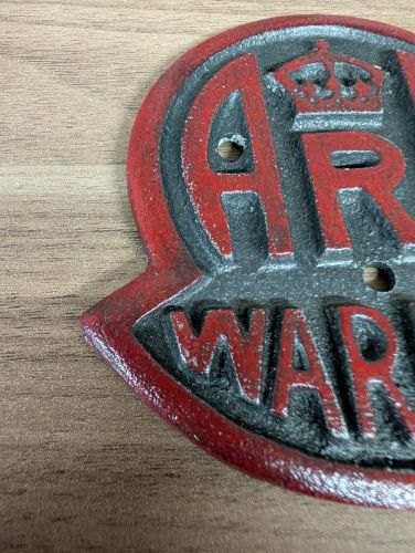 WWII British Air Raid Precautions ARP Warden Cast Iron Post Door Plaque