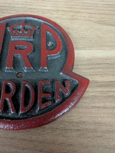 WWII British Air Raid Precautions ARP Warden Cast Iron Post Door Plaque