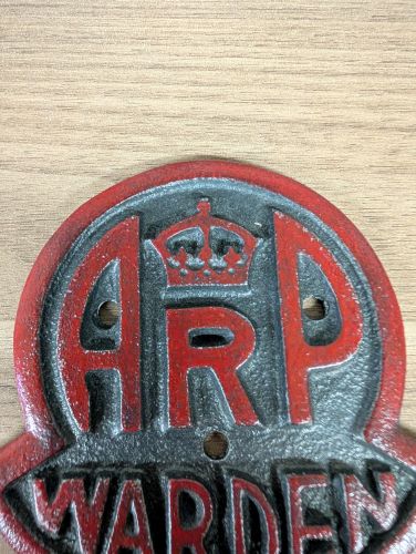 WWII British Air Raid Precautions ARP Warden Cast Iron Post Door Plaque