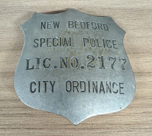 Mid-20th Century New Bedford Massachusetts Special Police Badge License No. 2177