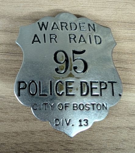 WWII City of Boston Police Department Air Raid Warden Badge Division 13