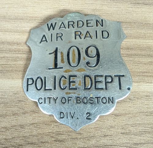 World War II Boston Police Department Air Raid Warden Civil Defense Badge Division 2