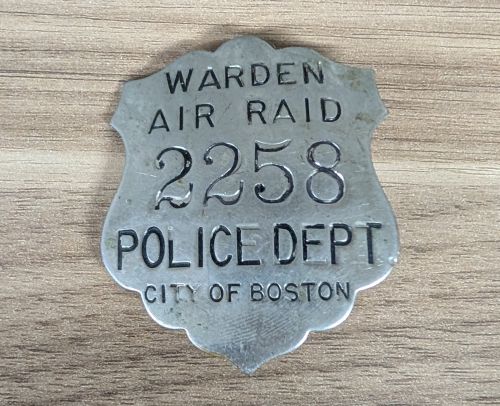 WWII Boston Police Department Air Raid Warden Badge Number 2258 Mitchell Boston