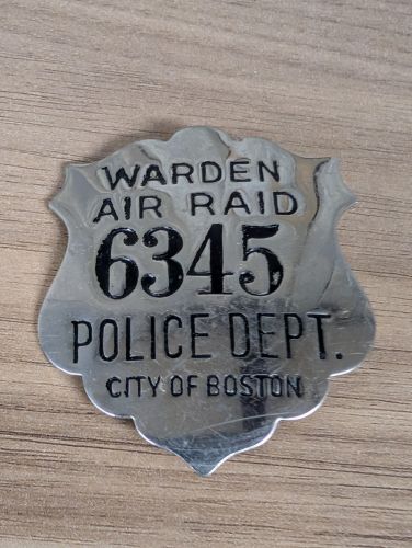 WWII Boston Police Department Air Raid Warden Badge No. 6345