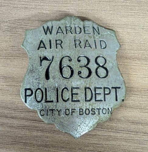WWII City of Boston Police Department Air Raid Warden Badge No. 7638