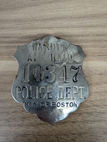 WWII City of Boston Police Department Air Raid Warden Badge Number 10347