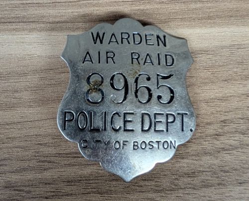 WWII City of Boston Police Department Air Raid Warden Badge, Number 8965
