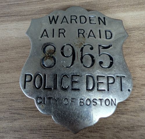 WWII City of Boston Police Department Air Raid Warden Badge, Number 8965