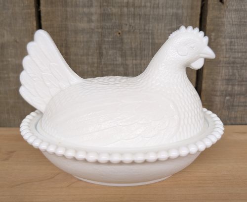 Indiana Glass White Milk Glass Hen on Nest Covered Dish