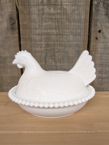 Indiana Glass White Milk Glass Hen on Nest Covered Dish