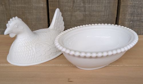 Indiana Glass White Milk Glass Hen on Nest Covered Dish
