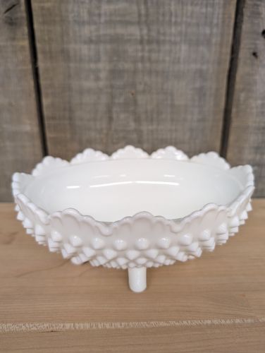 Fenton Hobnail White Milk Glass Oval Footed Covered Candy Dish