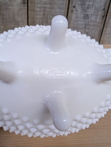Fenton Hobnail White Milk Glass Oval Footed Covered Candy Dish