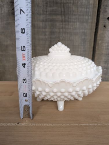 Fenton Hobnail White Milk Glass Oval Footed Covered Candy Dish