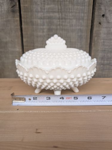 Fenton Hobnail White Milk Glass Oval Footed Covered Candy Dish