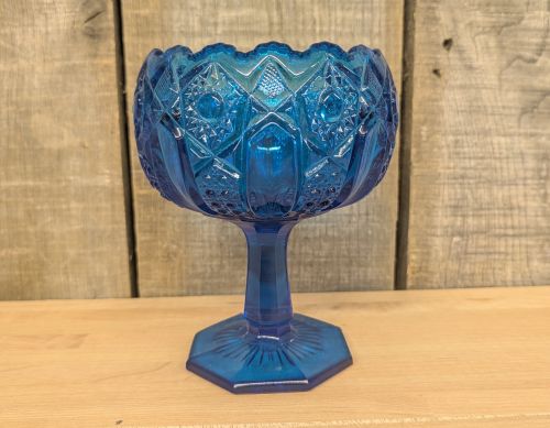 Kemple McKee Star-Cane Quintec Cobalt Blue Pedestal Compote