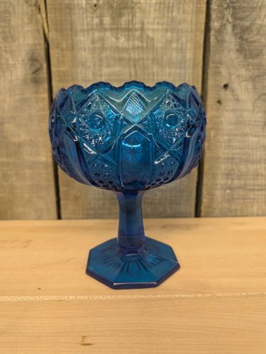 Kemple McKee Star-Cane Quintec Cobalt Blue Pedestal Compote