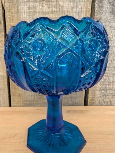 Kemple McKee Star-Cane Quintec Cobalt Blue Pedestal Compote