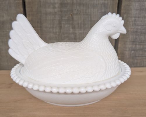 Indiana Glass White Milk Glass Hen on Nest Covered Dish