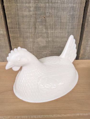 Indiana Glass White Milk Glass Hen on Nest Covered Dish