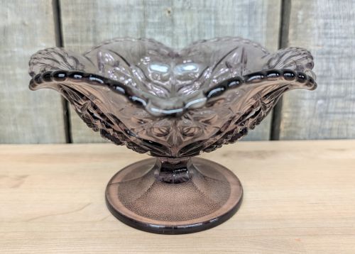 L.E. Smith Amethyst Glass Whirling Star Footed Bowl