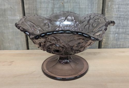 L.E. Smith Amethyst Glass Whirling Star Footed Bowl