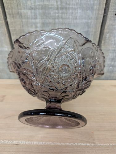 L.E. Smith Amethyst Glass Whirling Star Footed Bowl