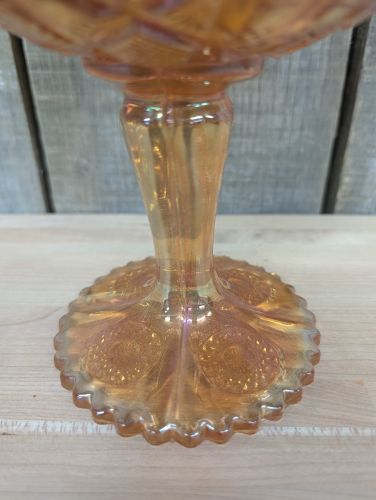 Imperial Marigold Carnival Glass Star and File Pattern Footed Compote