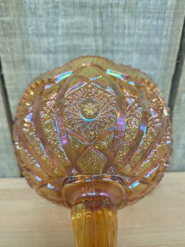 Imperial Marigold Carnival Glass Star and File Pattern Footed Compote