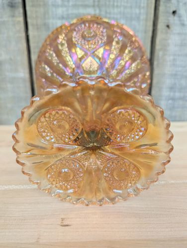 Imperial Marigold Carnival Glass Star and File Pattern Footed Compote